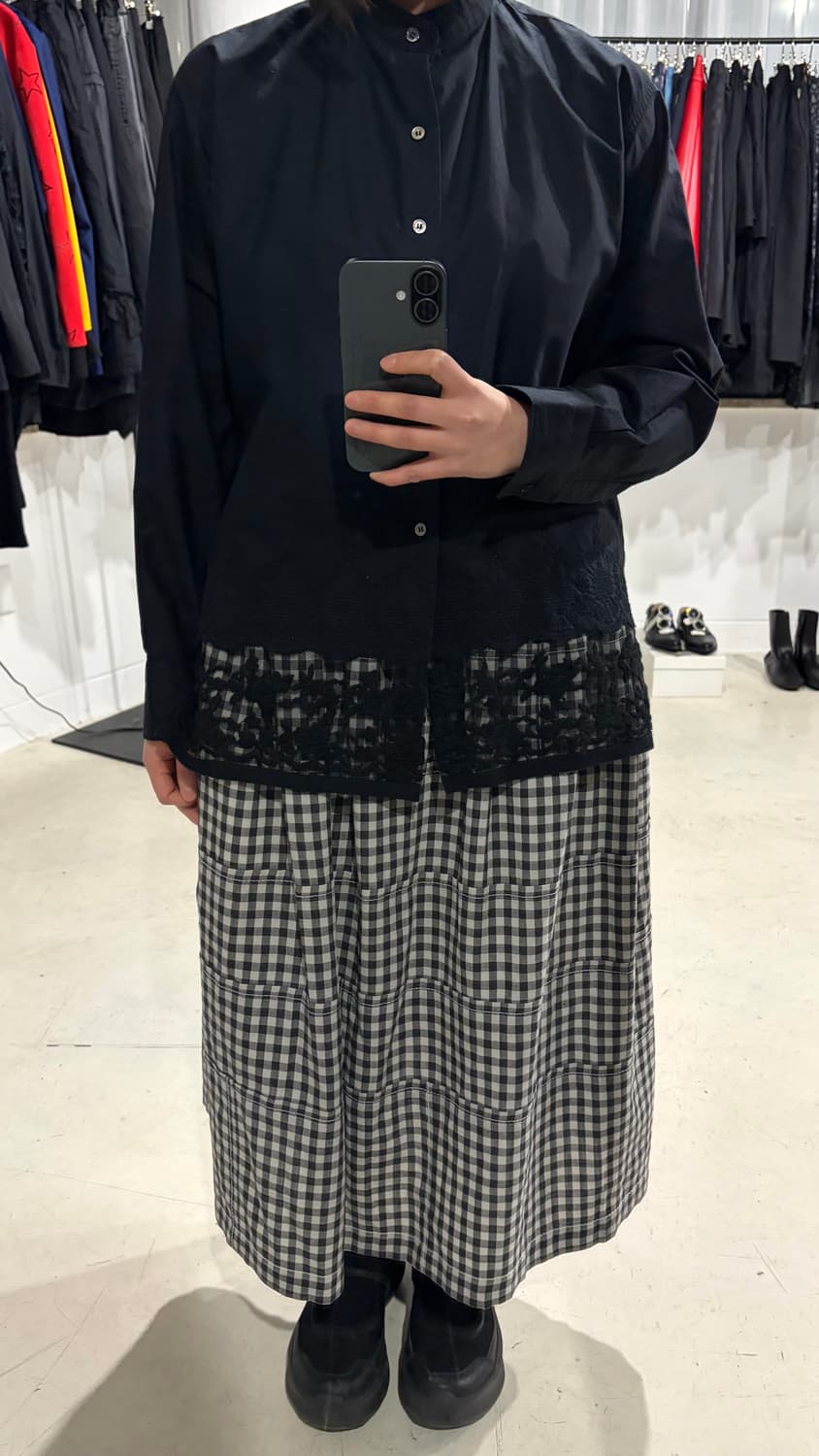 Gingham Check Patchwork Skirt 상품이미지3