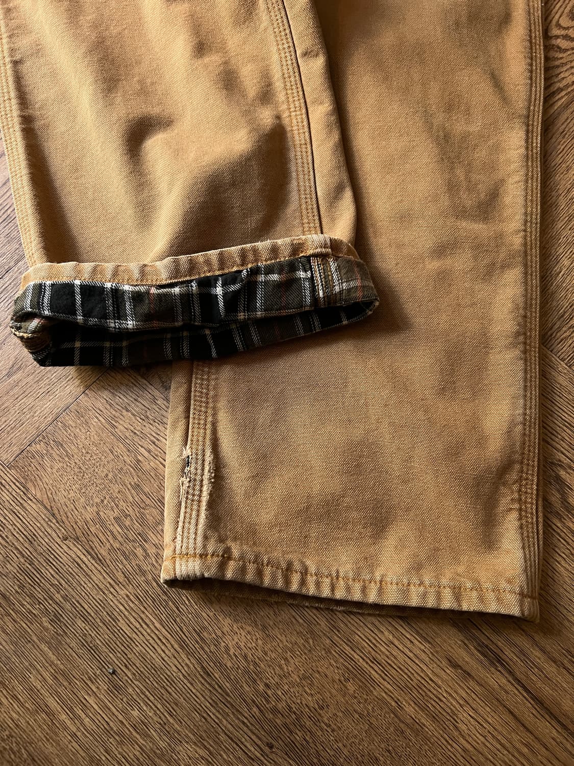 [36]칼하트 USA 체크 라이닝 브라운 싱글니 워크팬츠 상품이미지5