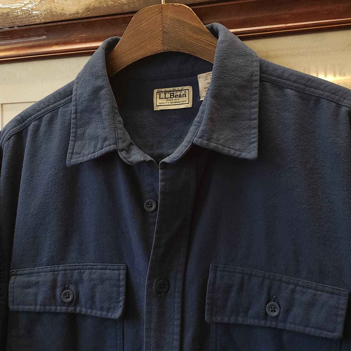 90s 엘엘빈 워크셔츠 헤비코튼 투포켓 샤모아 셔츠 오크 페이딩 블루 L 상품이미지5