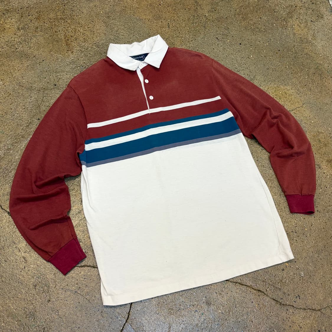 90s Made in USA 빈티지 헤비코튼 스트라이프 배색 럭비티 상품이미지2