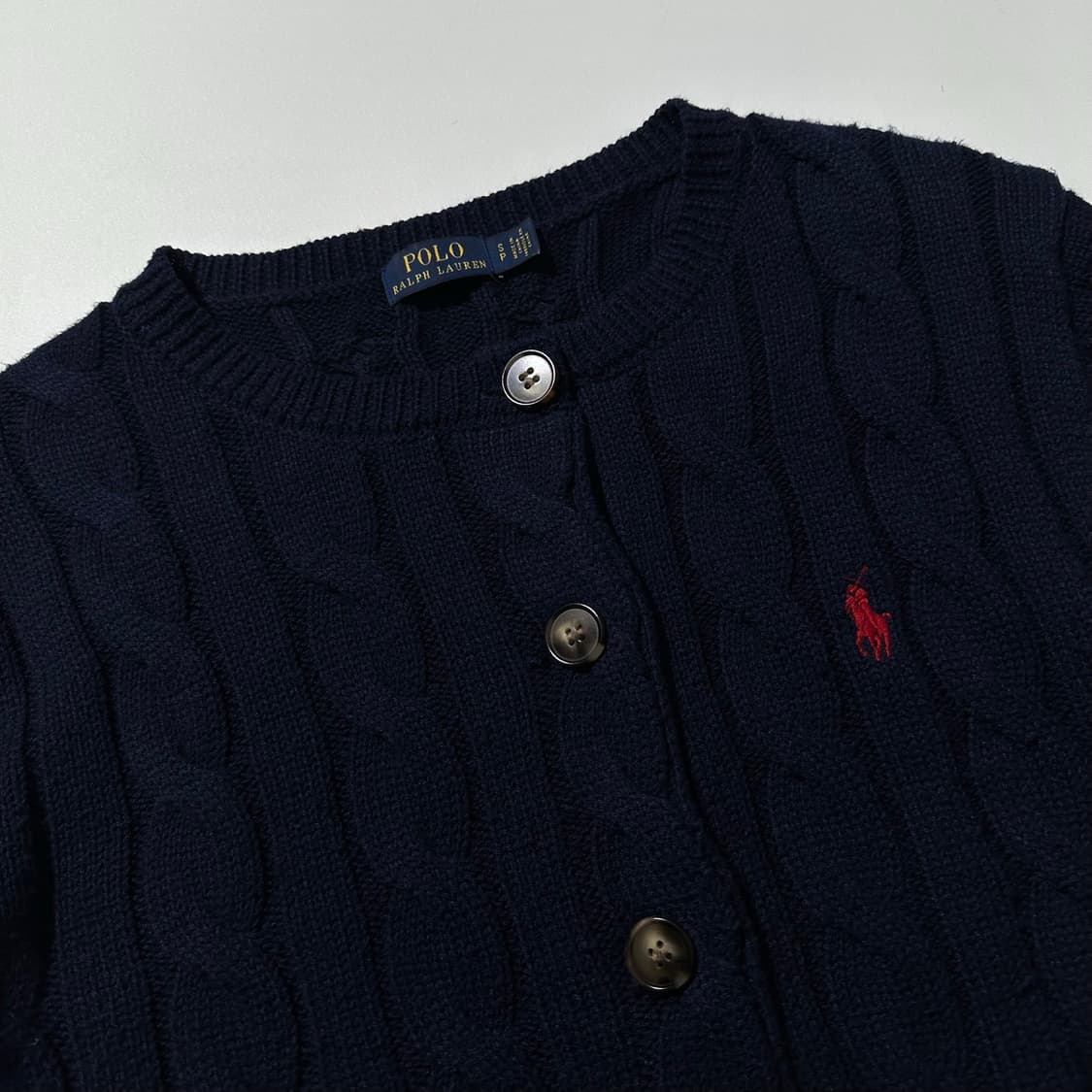 폴로 랄프로렌 케이블 라운드 니트 가디건 네이비 상품이미지3