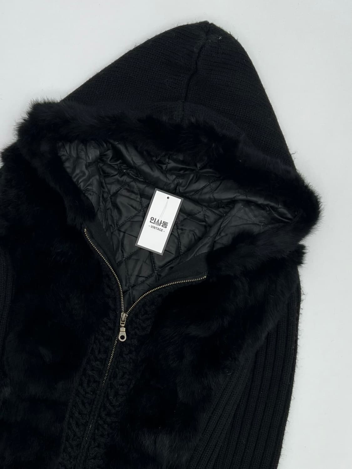 빈티지 래빗 퍼 니트집업 상품이미지2