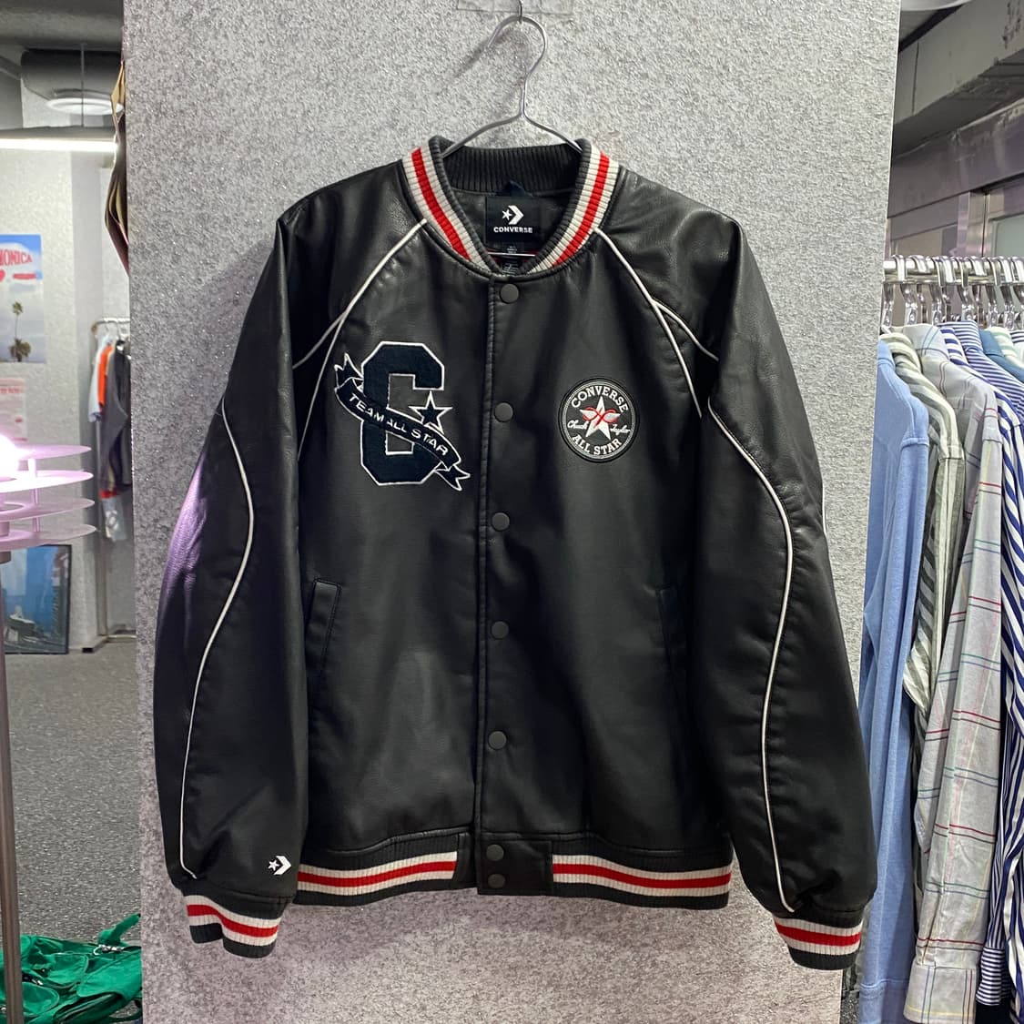 컨버스 아치로고 스타디움 레더 바시티자켓 B4327 상품이미지2