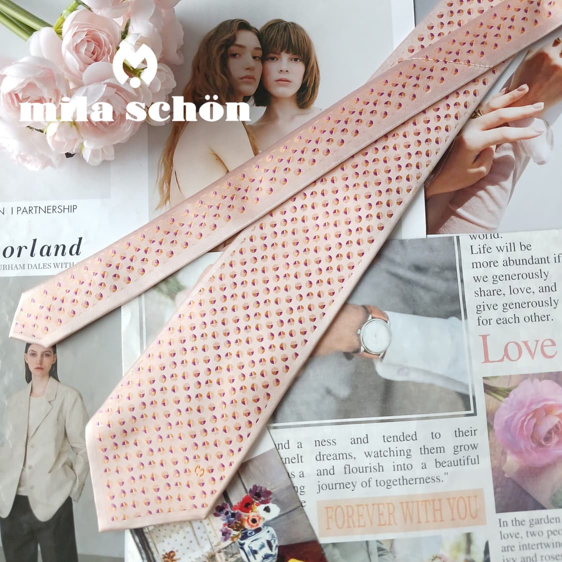 밀라 숀 실크 오렌지 도트 패턴 넥타이 9.2cm A+등급 A19735 상품이미지1