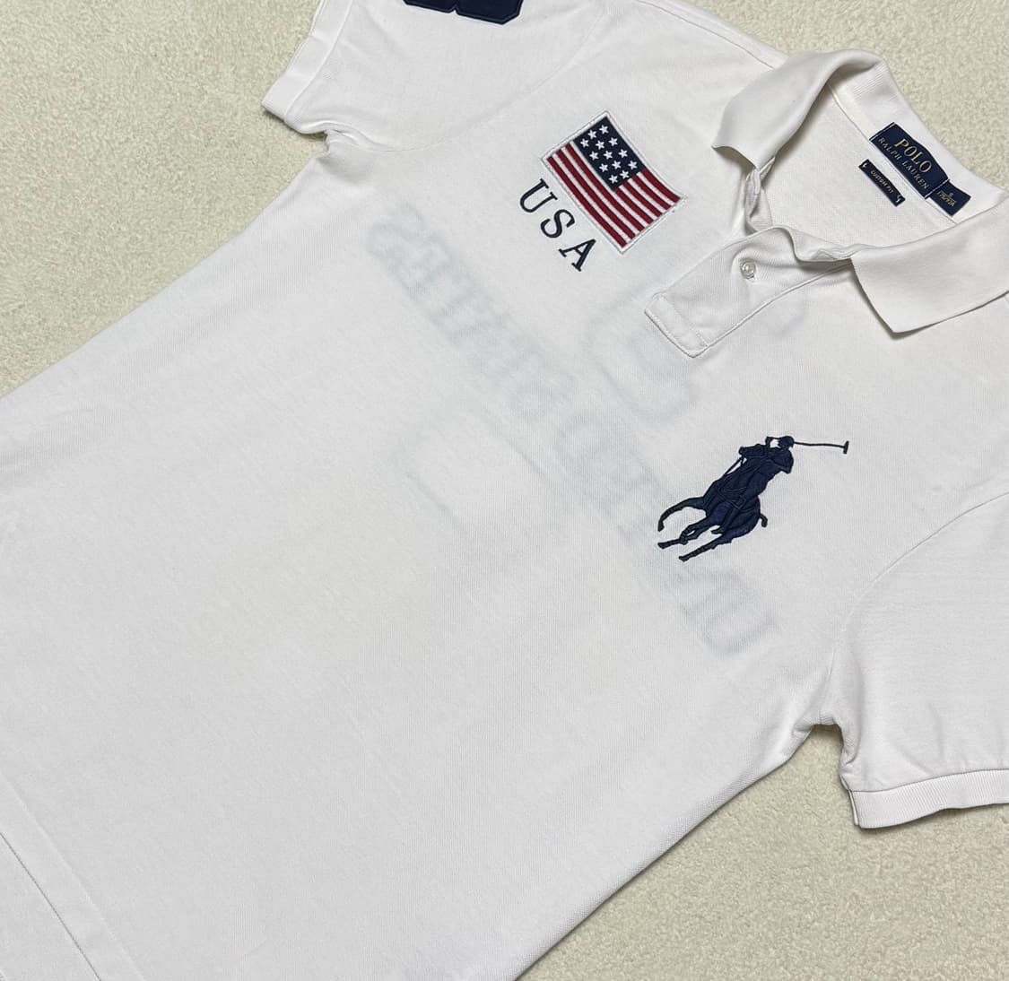 폴로 랄프로렌 성조기 흰파 카라 반팔 상품이미지3