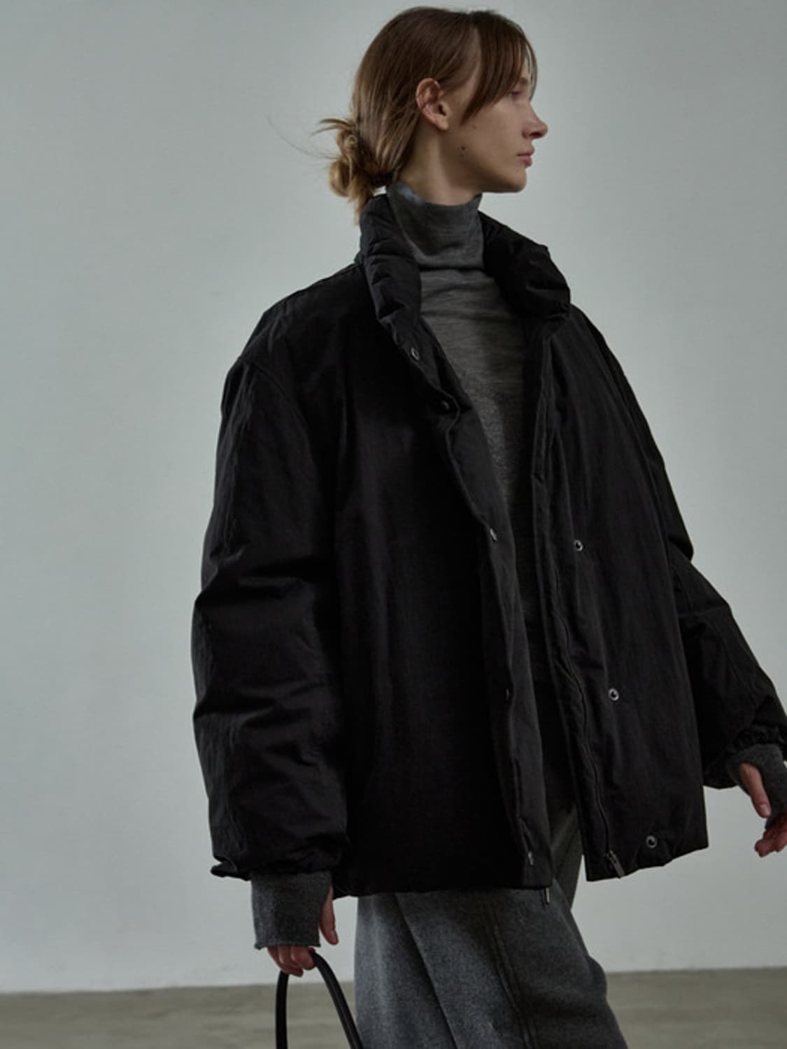 파사드패턴 볼륨푸퍼 구스다운 패딩 블랙 m 상품이미지2