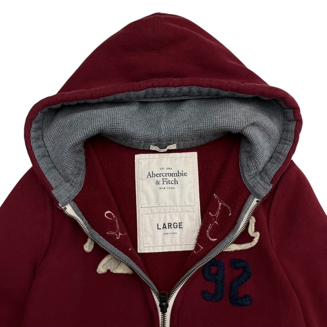 아베크롬비 패치로고 버건디 후드집업 L 상품이미지5