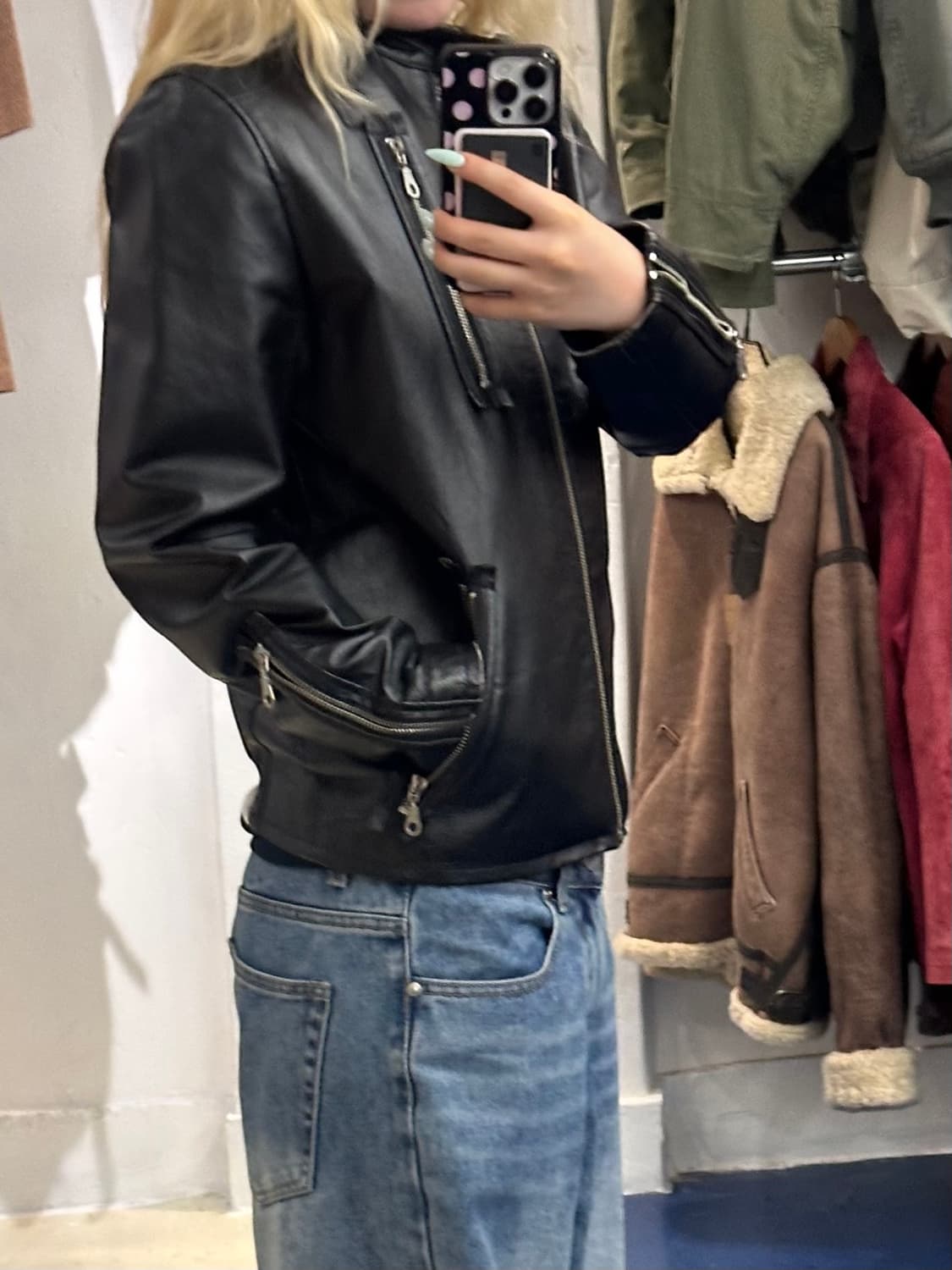 Pig leather 바이커 레더자켓 상품이미지1