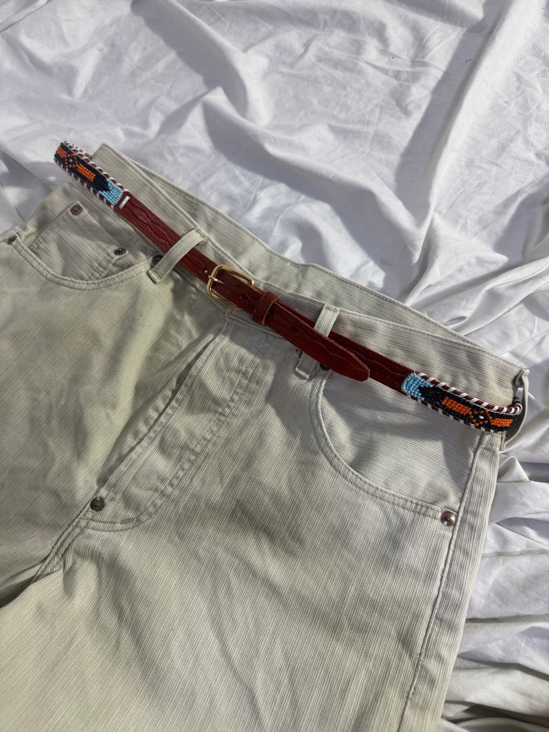 빈티지 네이티브 아메리칸 비즈 카우하이드 벨트 히피 보헤미안 상품이미지2