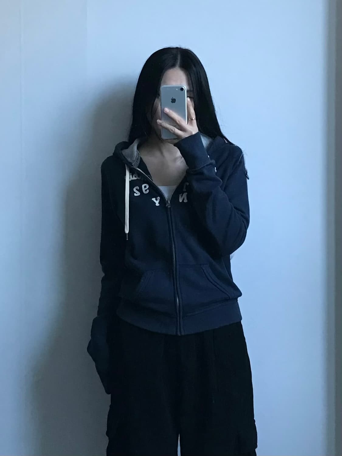 아베크롬비 y2k 와투케 네이비 딱붙 후드집업 상품이미지1