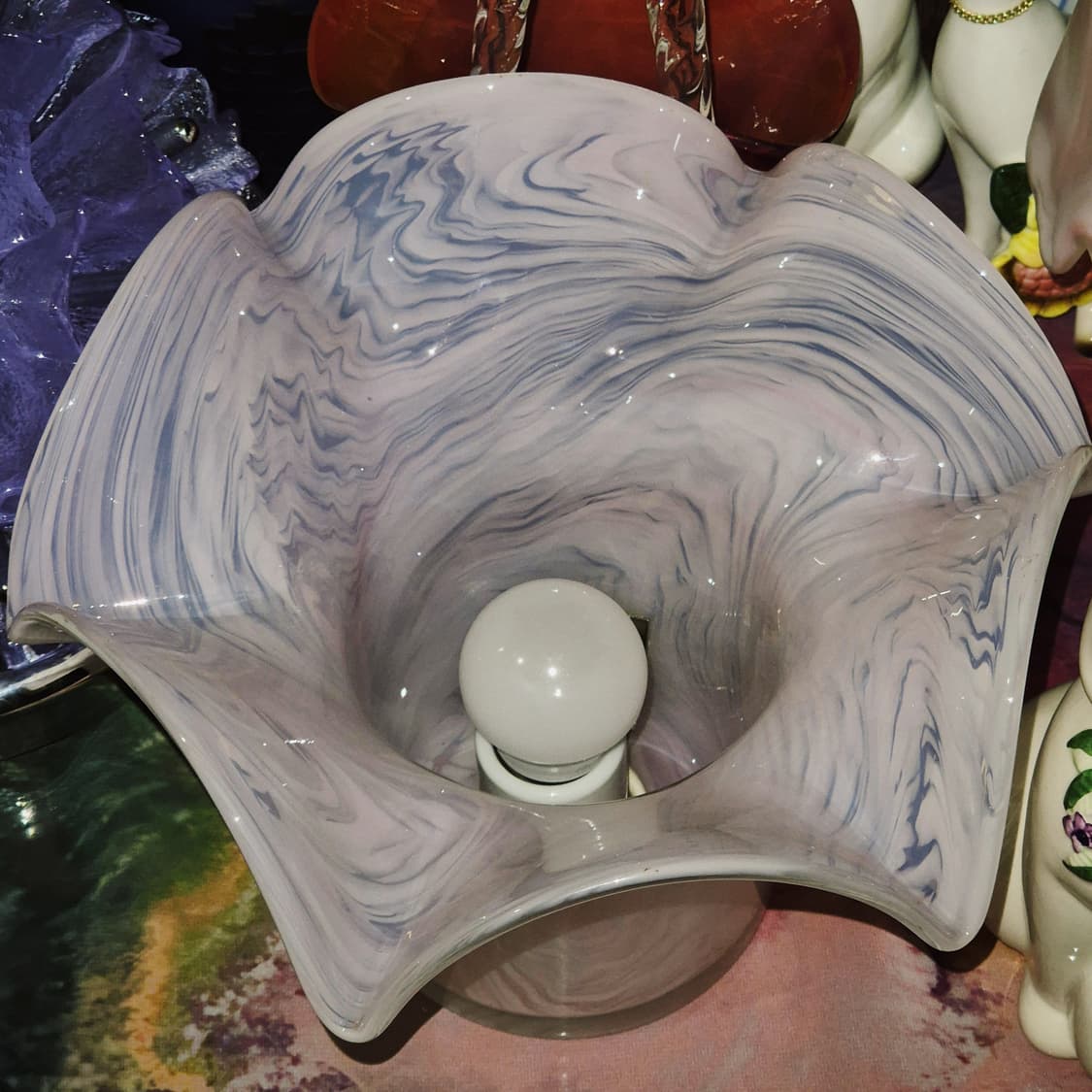 70s 이와타 아트글라스 꽃잎 마블 탁상 램프 상품이미지10