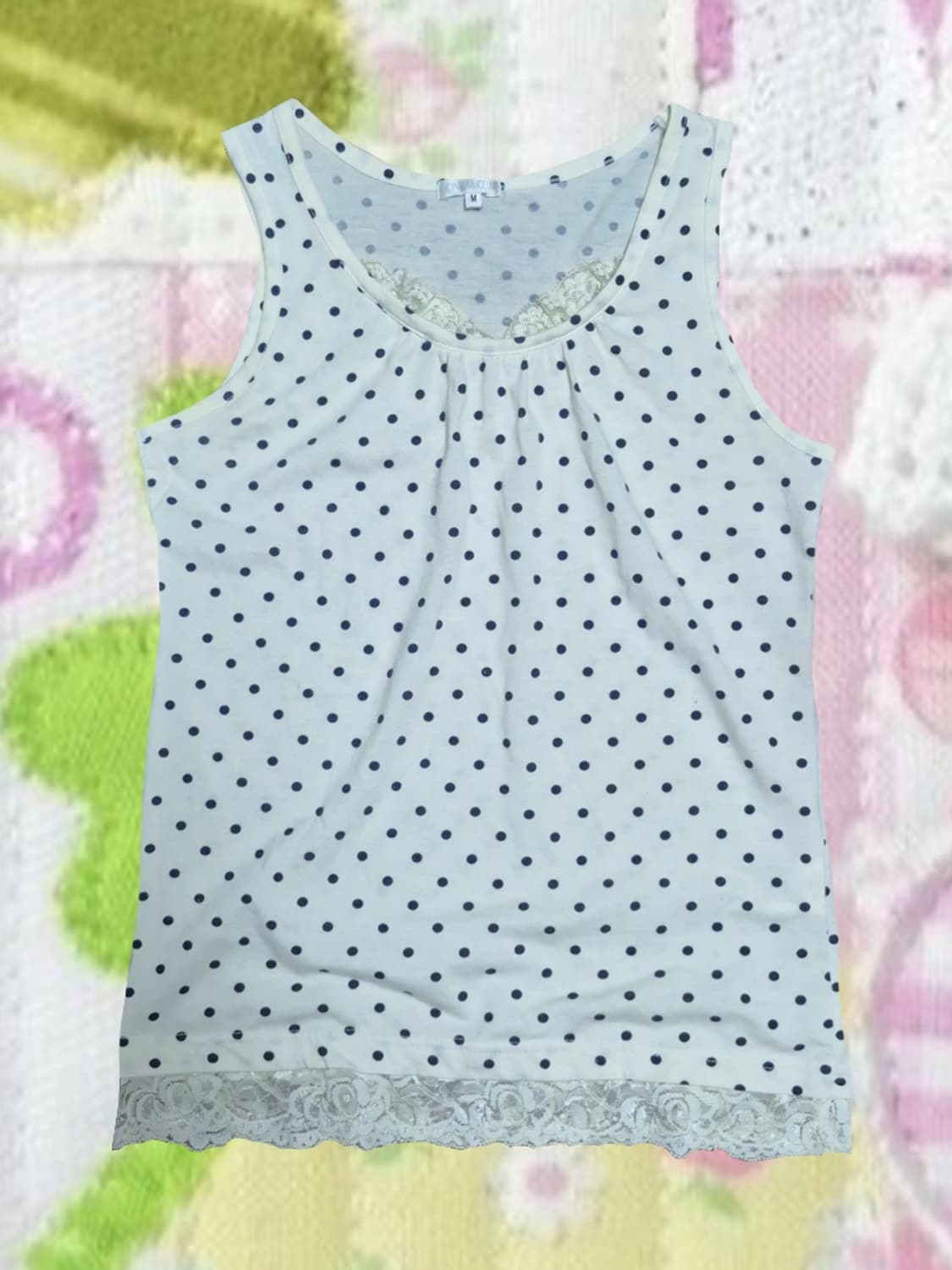 빈티지 모리걸 땡땡이 도트 레이스 나시 블라우스 슬리브리스 상품이미지1