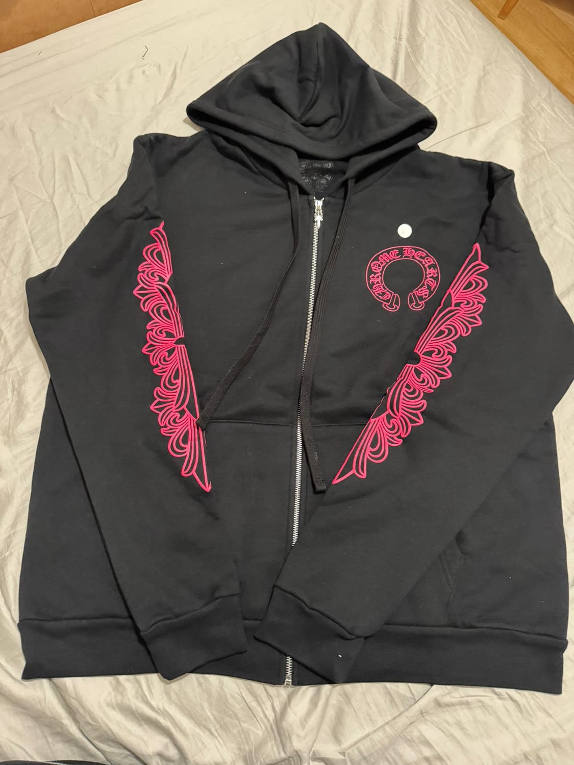 [L] 크롬하츠 홀스슈 플로랄 집업 후드 블랙 핑크 상품이미지1