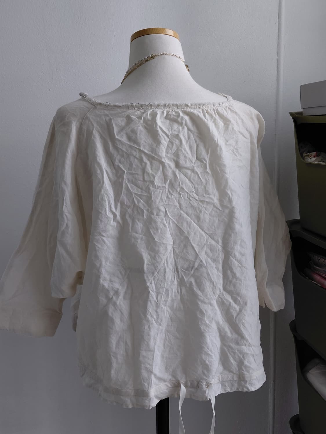 [빈티지] 아이보리색 헨리넥 셔츠 블라우스 상품이미지3