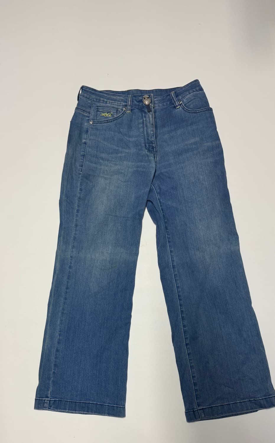 여성 칼라거펠트 단추 디테일 데님팬츠 29.9인치 상품이미지1