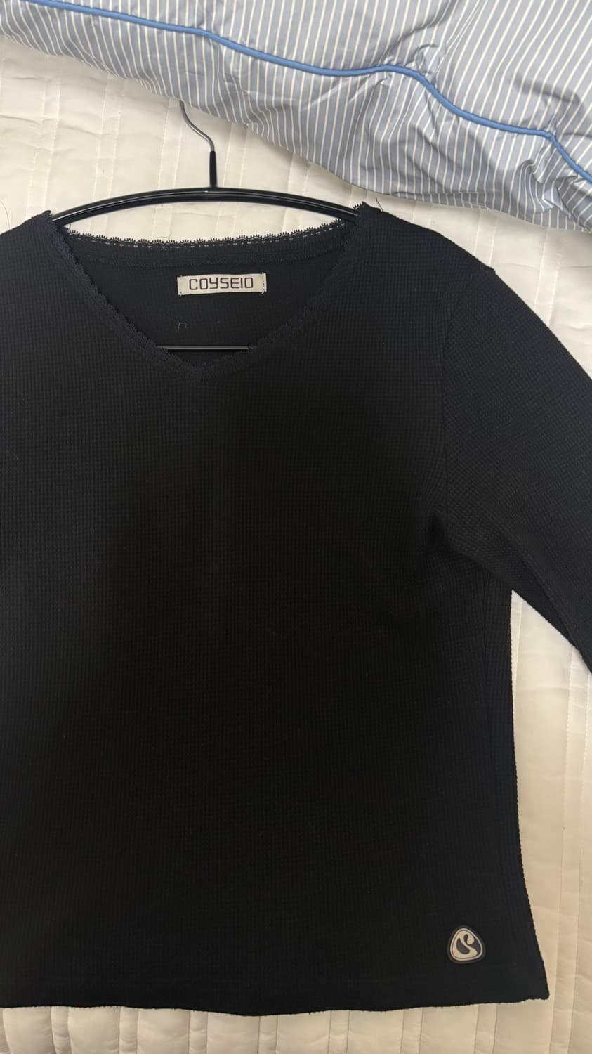 코이세이오 레이스 와플 롱슬리브 블랙 상품이미지4