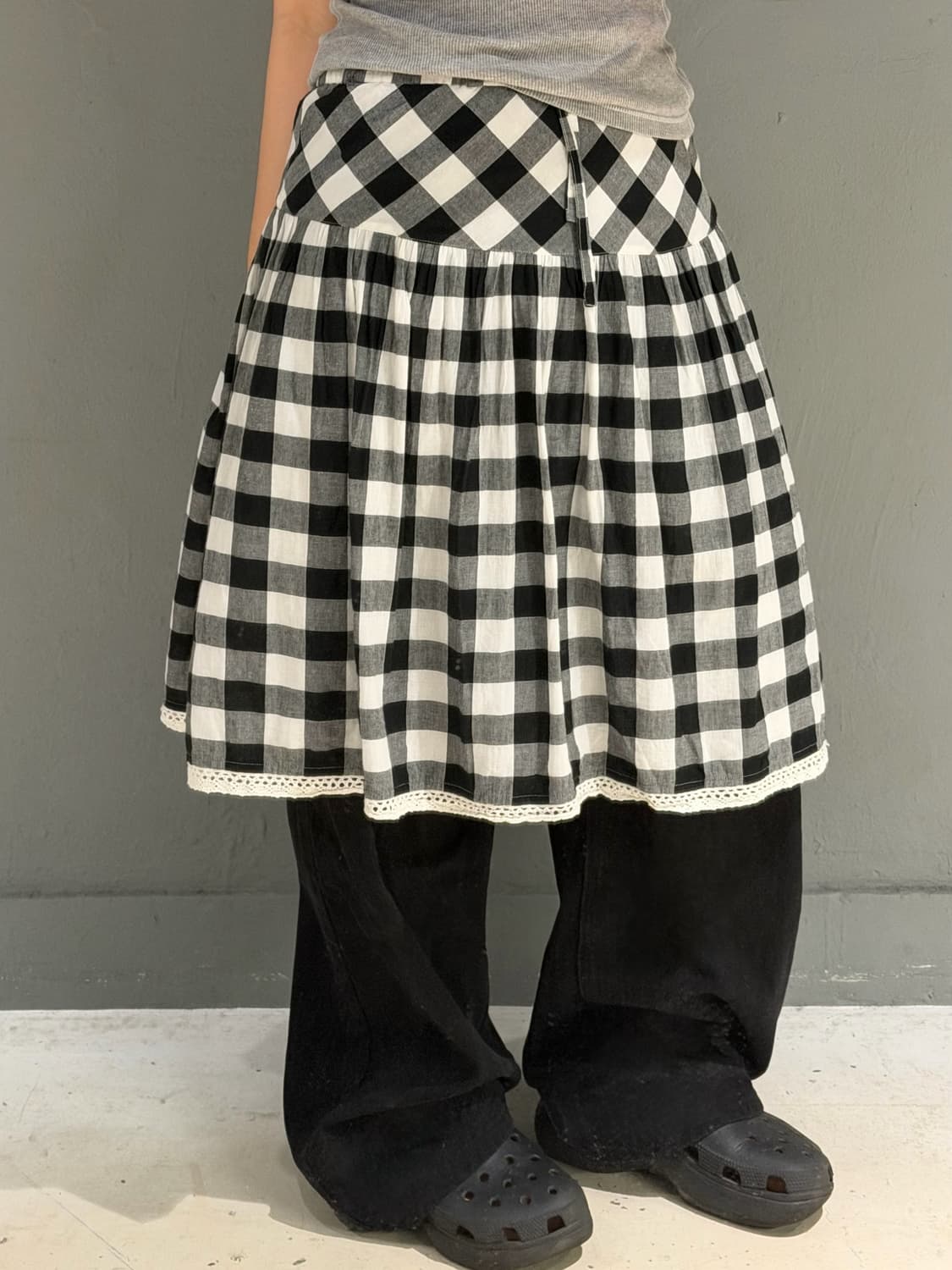lace trim detail gingham skirt 상품이미지1
