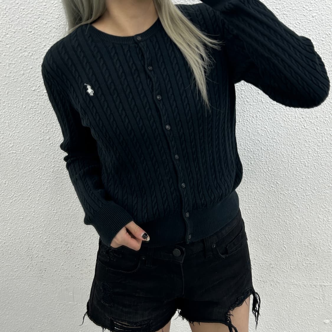 폴로 랄프로렌 화이트포니 블랙 꽈배기 가디건 XL 상품이미지1