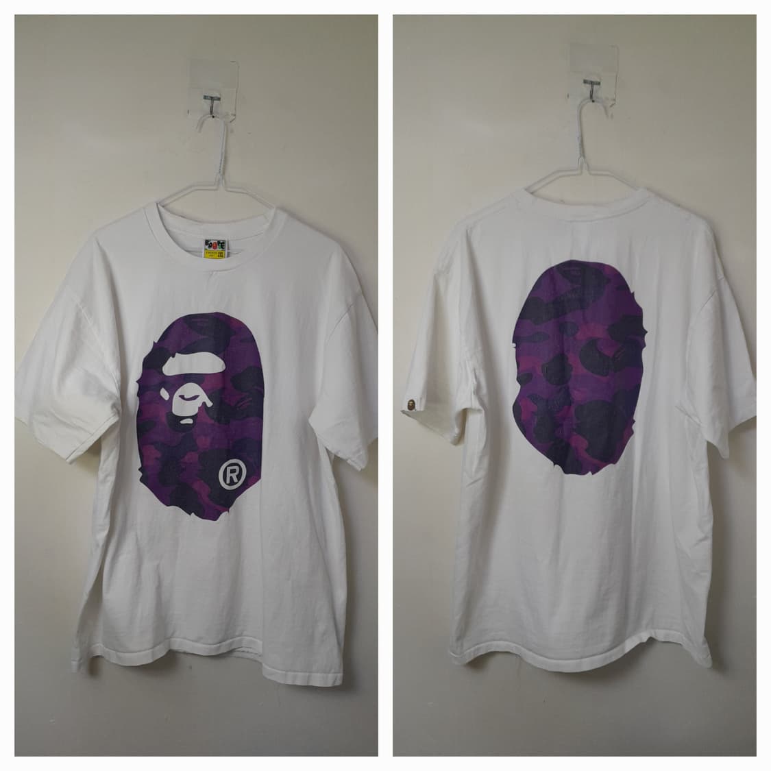 BAPE 컬러 카모 빅에이프 헤드 화이트퍼플 반팔티 2XL/105~110 상품이미지1