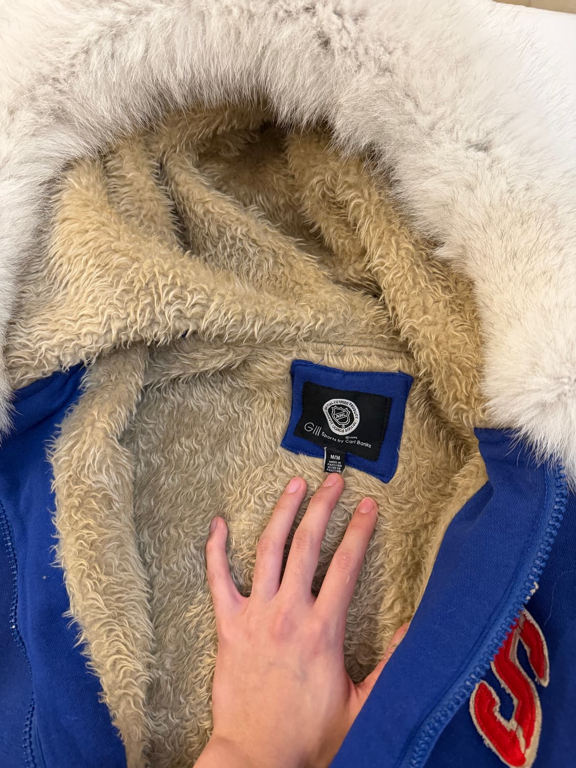 90s NHL 뉴욕 레인저스 여우털 울프죠 퍼 후드집업 블루 상품이미지5