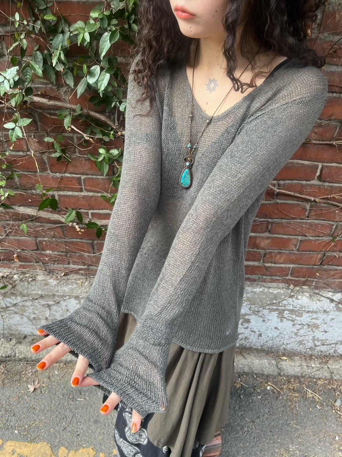 차콜 그레이 그물 니트 상품이미지4