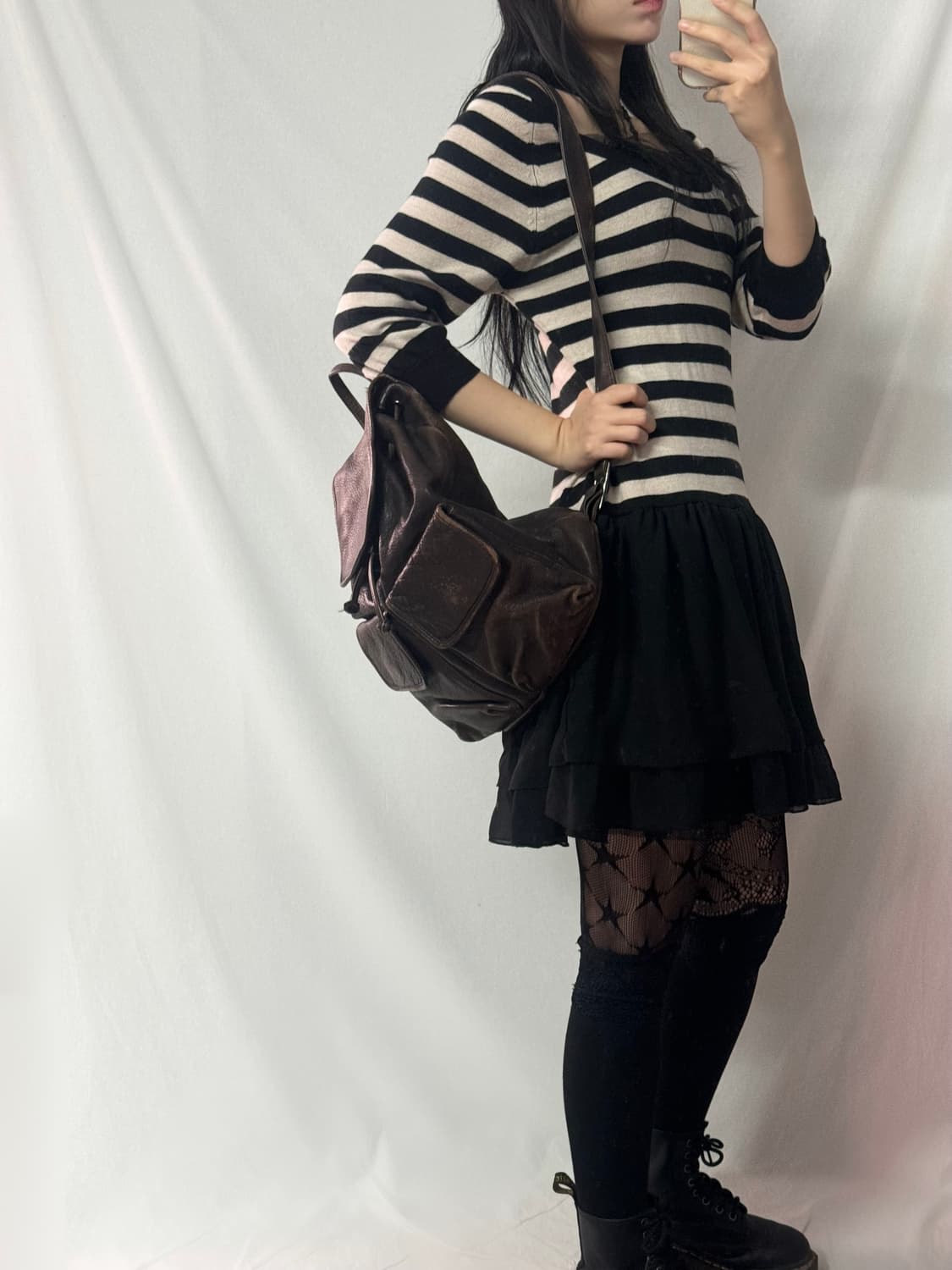 스트라이프 패턴 러플 니트 원피스 슬리브리스 2pcs SET 상품이미지9