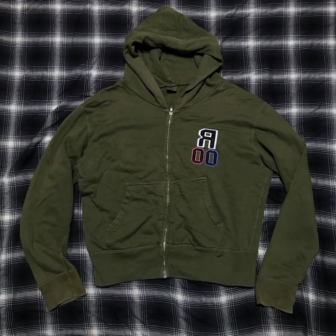 00s 재팬 밀리터리 카키올리브 크롭 오버핏 후드집업 상품이미지1