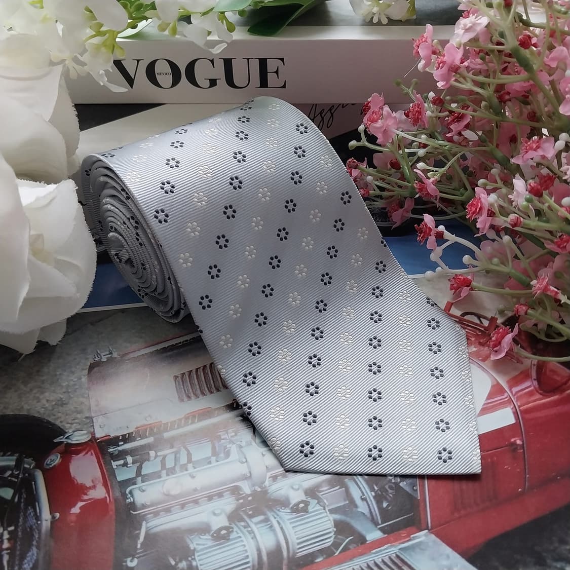 타이요 실크 하늘색 마이크로 패턴 넥타이 8.5cm 새제품  K1576
 상품이미지1