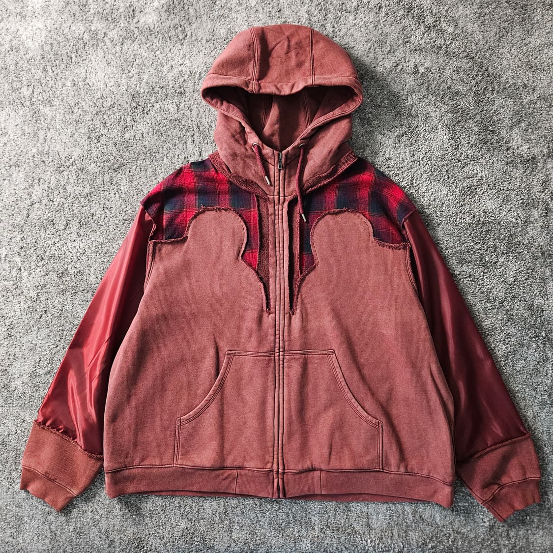 플란넬 배색 후드 집업 상품이미지1