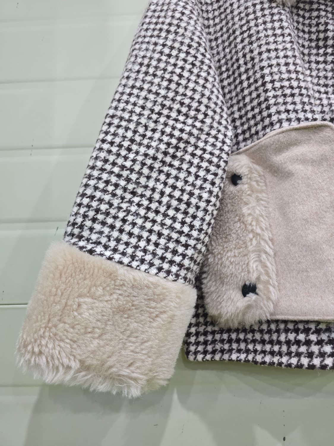 체크 퍼 배색 양모 자켓 S 상품이미지4