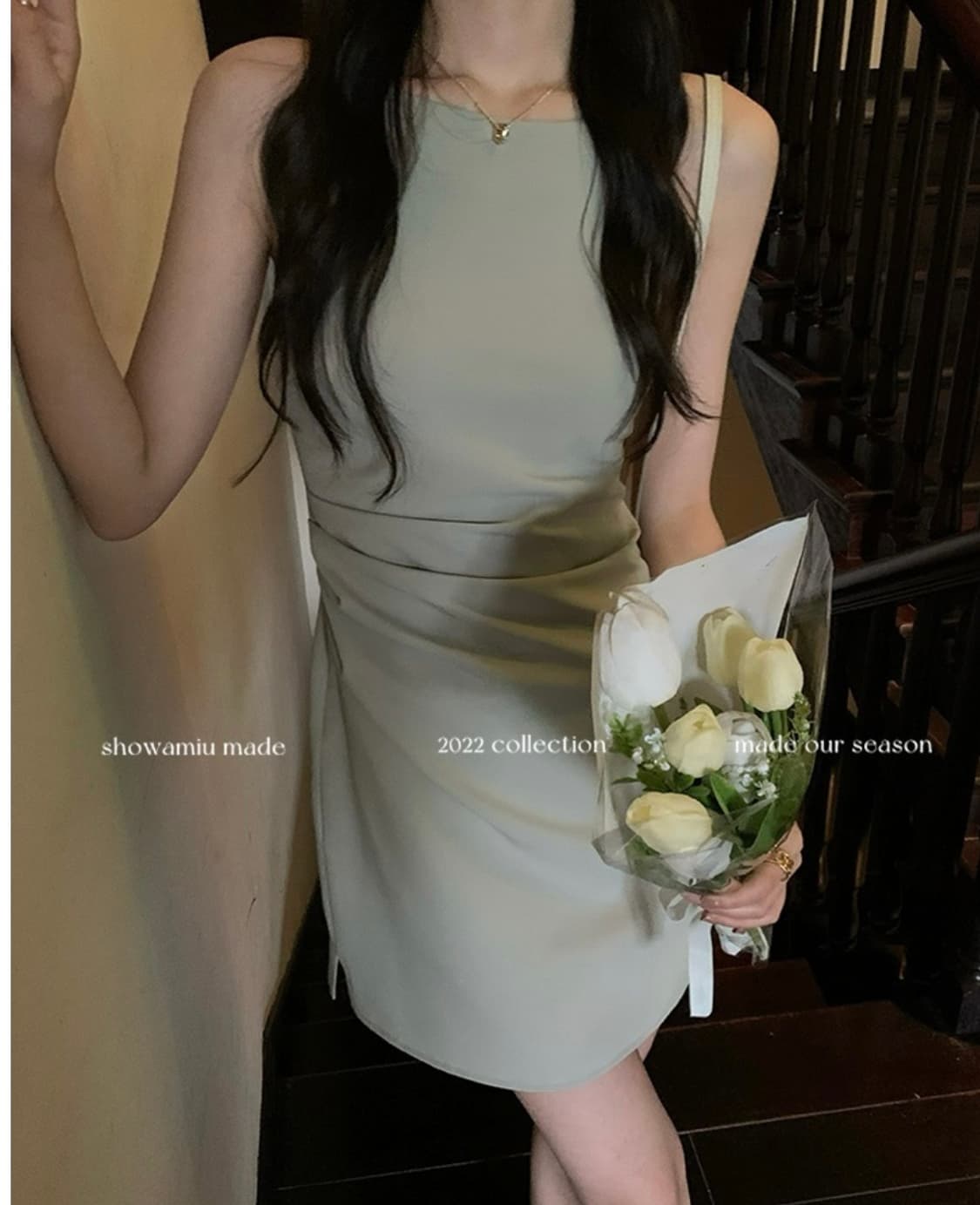 르뚜앙 새틴 미니 원피스 (인디그린) 상품이미지2