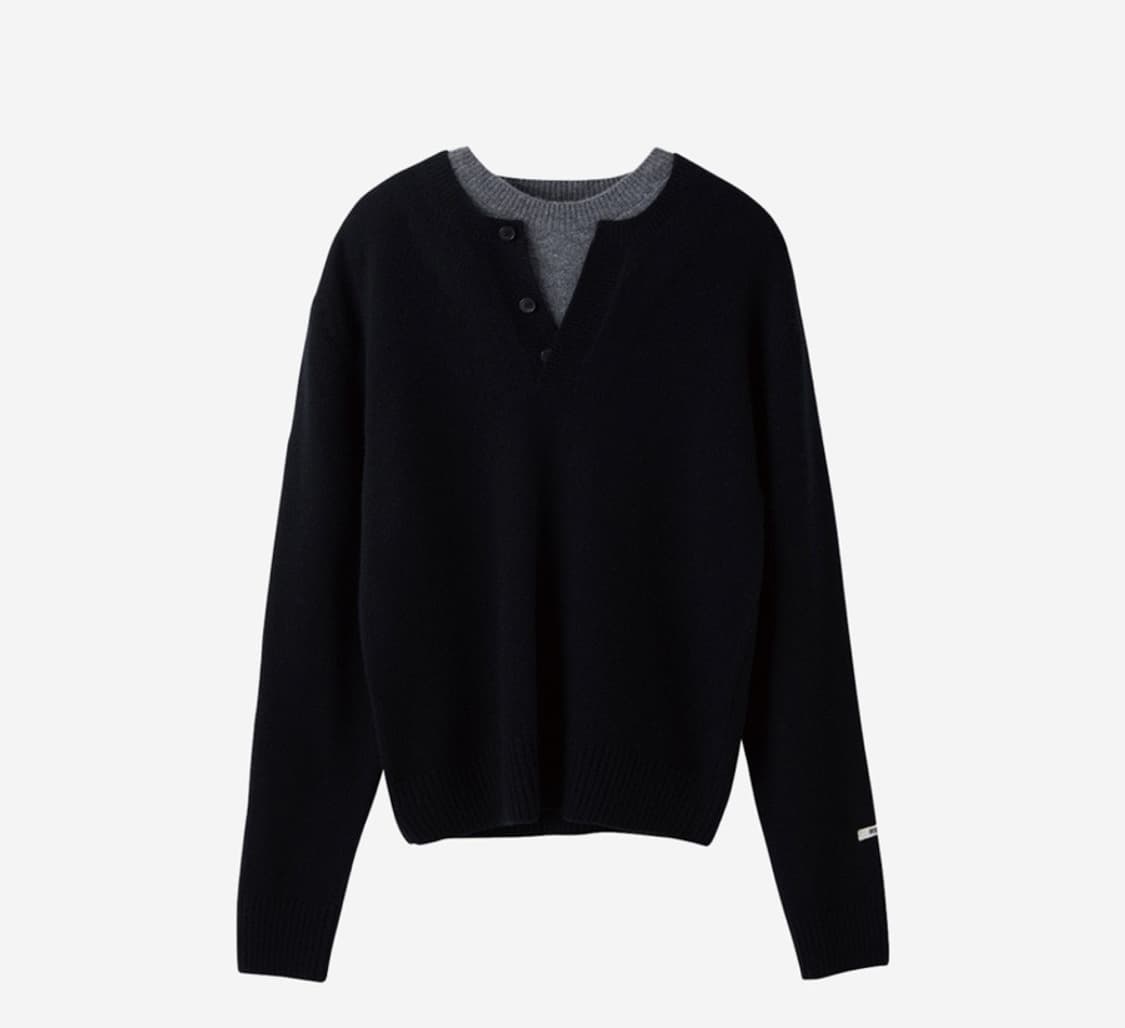 구매) 렉토 24FW 더블 레이어드 니트 블랙 상품이미지1