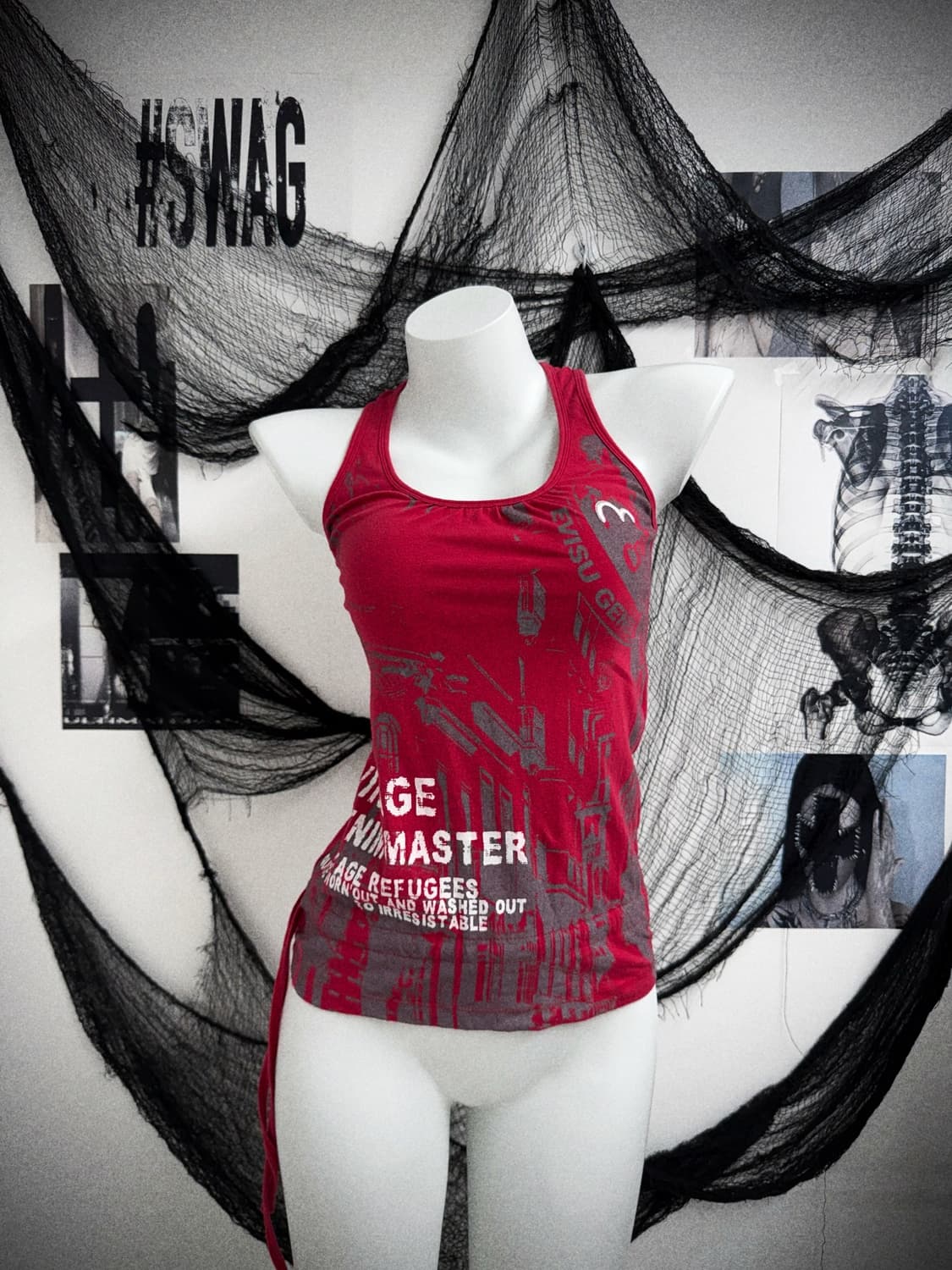 Evisu printing shirring sleeveless 상품이미지1