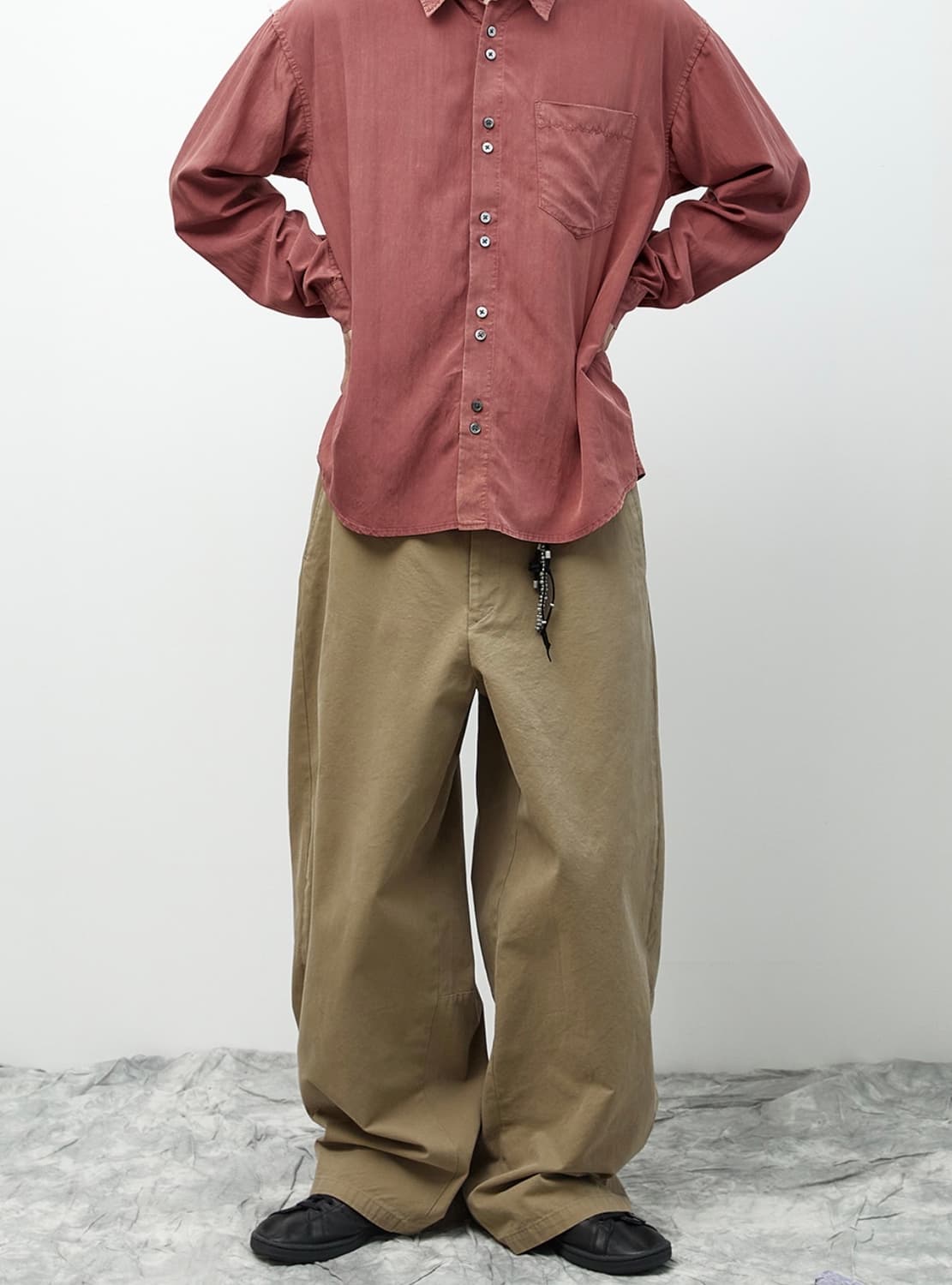 (5, XL) 해칭룸 와이드 커브 트라우저 베이지 치노팬츠 상품이미지3