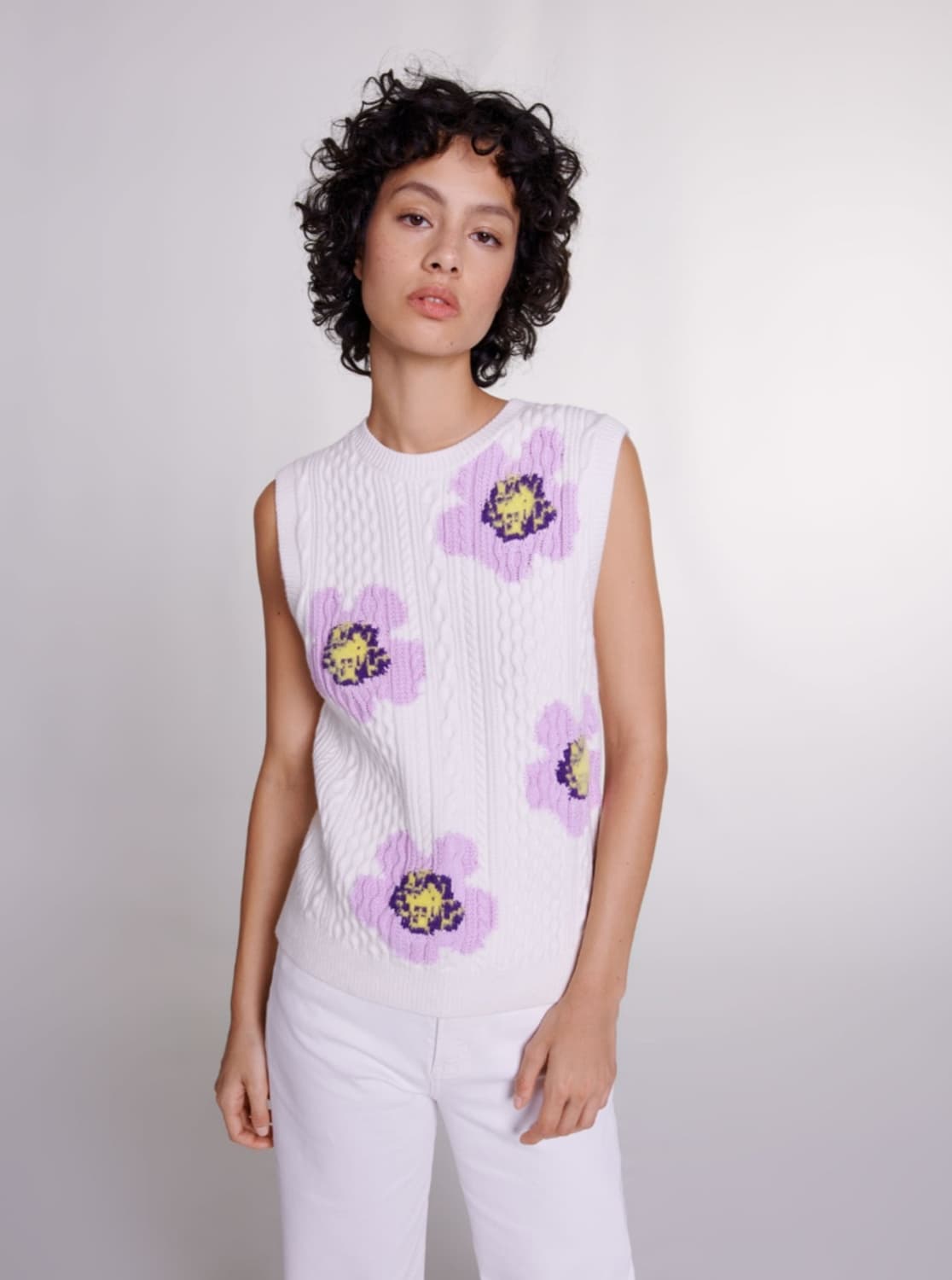 마쥬 플로럴 케이블 니트 베스트 1사이즈 상품이미지1