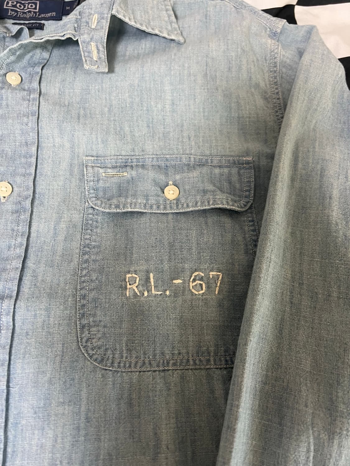 폴로 성조기자수 샴브레이워크셔츠 m(100)사이즈 상품이미지5