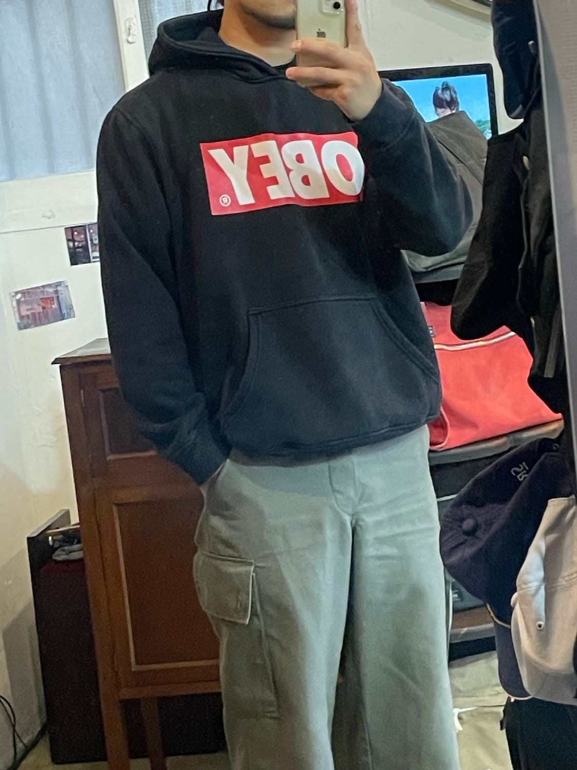 오베이 박스 로고 후드티 블랙 2XL 상품이미지6
