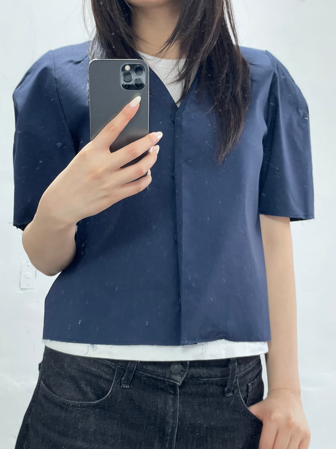 RECTO 네이비 퍼프 반팔 블라우스 상품이미지2