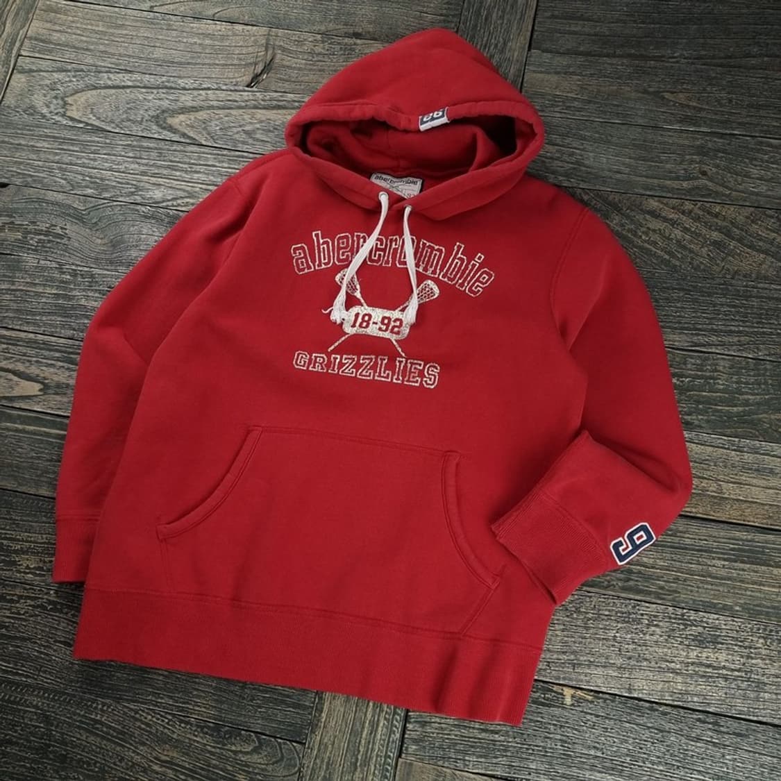 [아베크롬비] 빈티지 빅로고 프린팅 오버핏 후드티 레드 M18522 상품이미지1