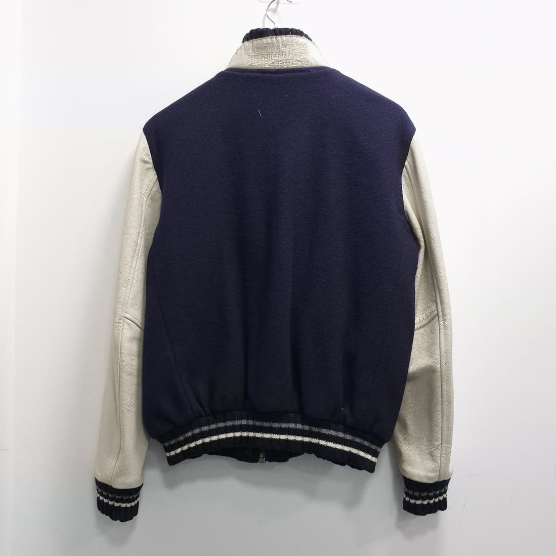 슈퍼드라이 네이비 울 스타디움 레더 자켓 S / 할인 상품이미지2