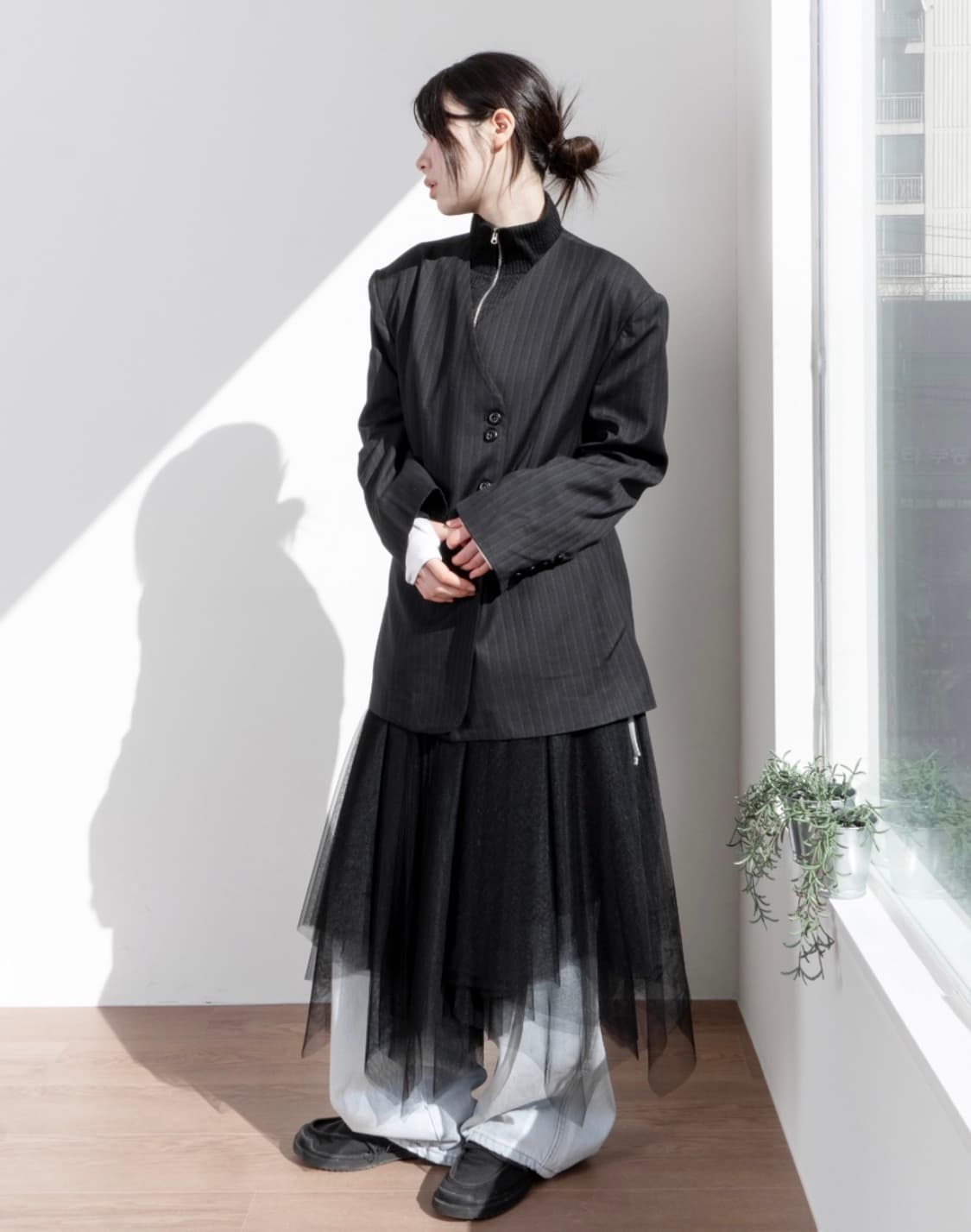 우화 리퀴드 롱 스커트 블랙 상품이미지3