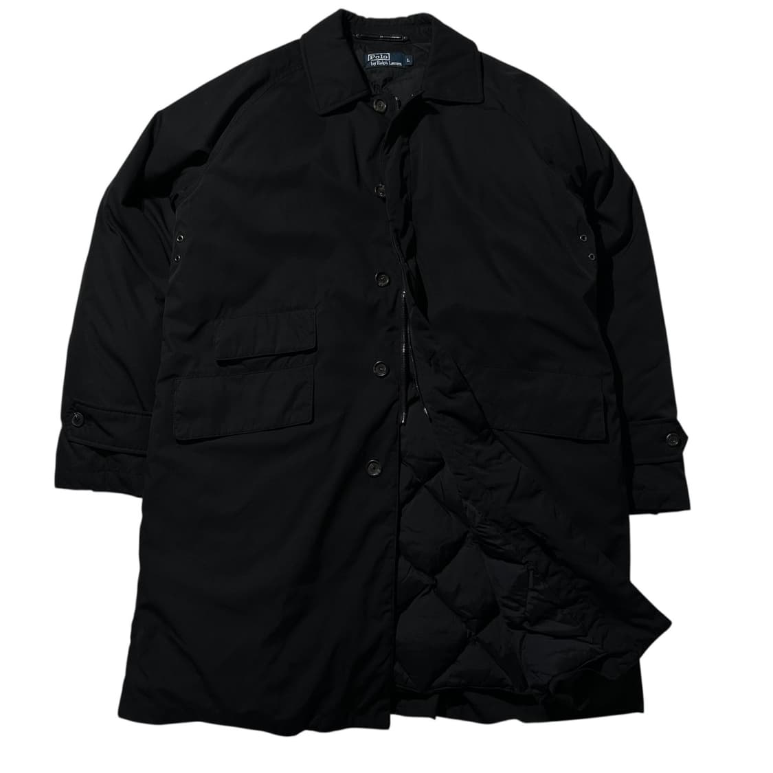 폴로 랄프로렌 구스다운 래글런 싱글 패딩 코트 블랙 상품이미지1