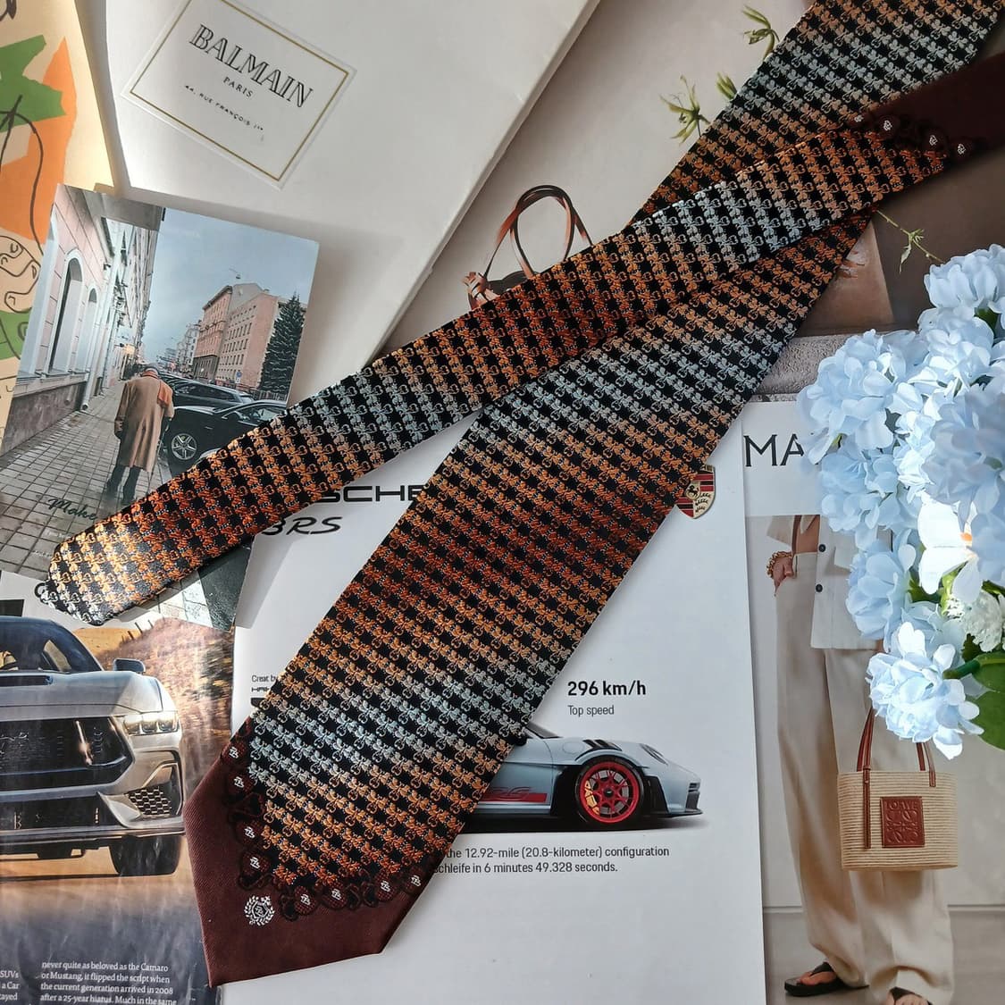 피에르 발망 실크 브라운 패턴 넥타이 8.9cm A+등급 A19364
 상품이미지5