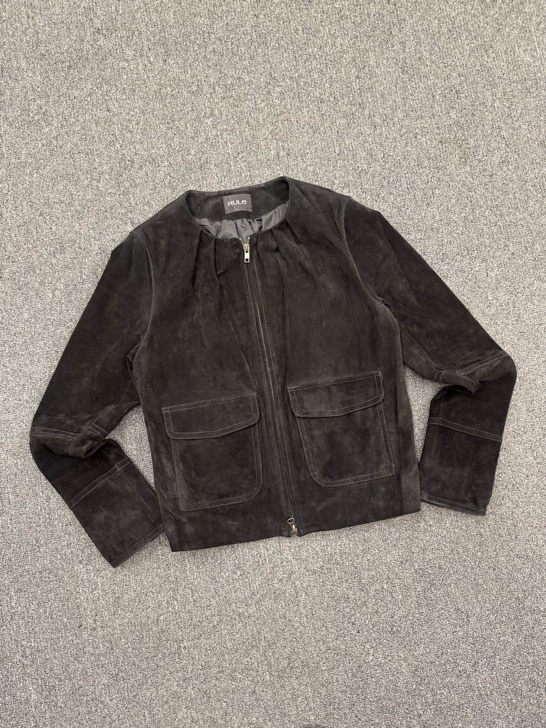 L)RULE 빈티지 여성 돈피가죽 논카라 집업 자켓 상품이미지1