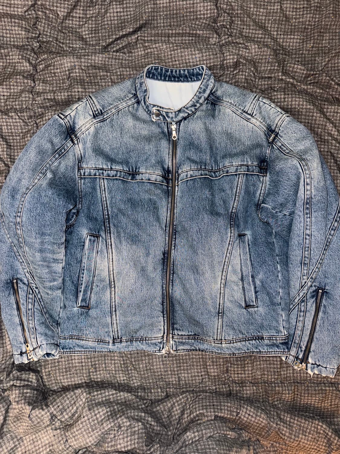 [M] 쿠어 페이딩 패디드 바이커 데님 점퍼 상품이미지1