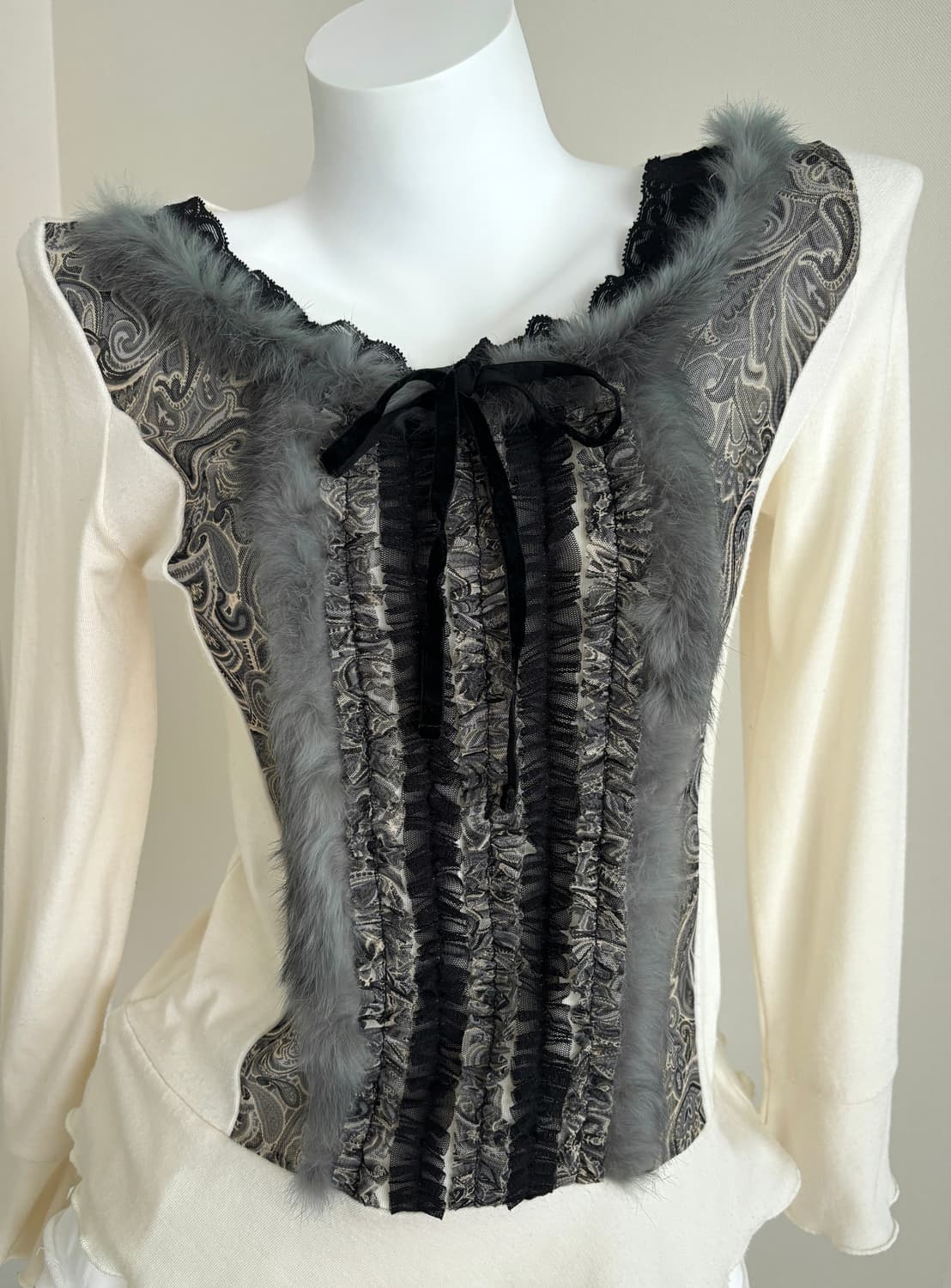 페이즐리 퍼 트리밍 로걀탑 갸루 공겜여주깔 고딕 00s y2k 상품이미지2