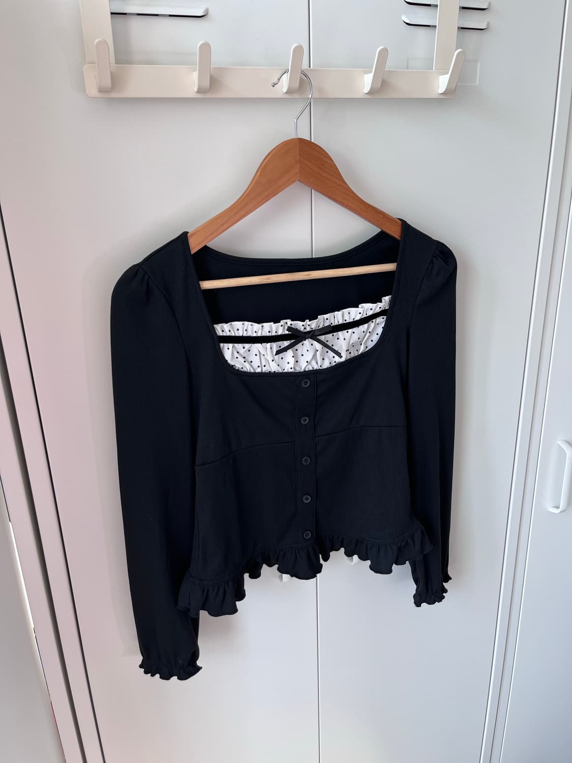 Dazy 도트 셔링 레이어드 러블리 롱 슬리브 상품이미지3