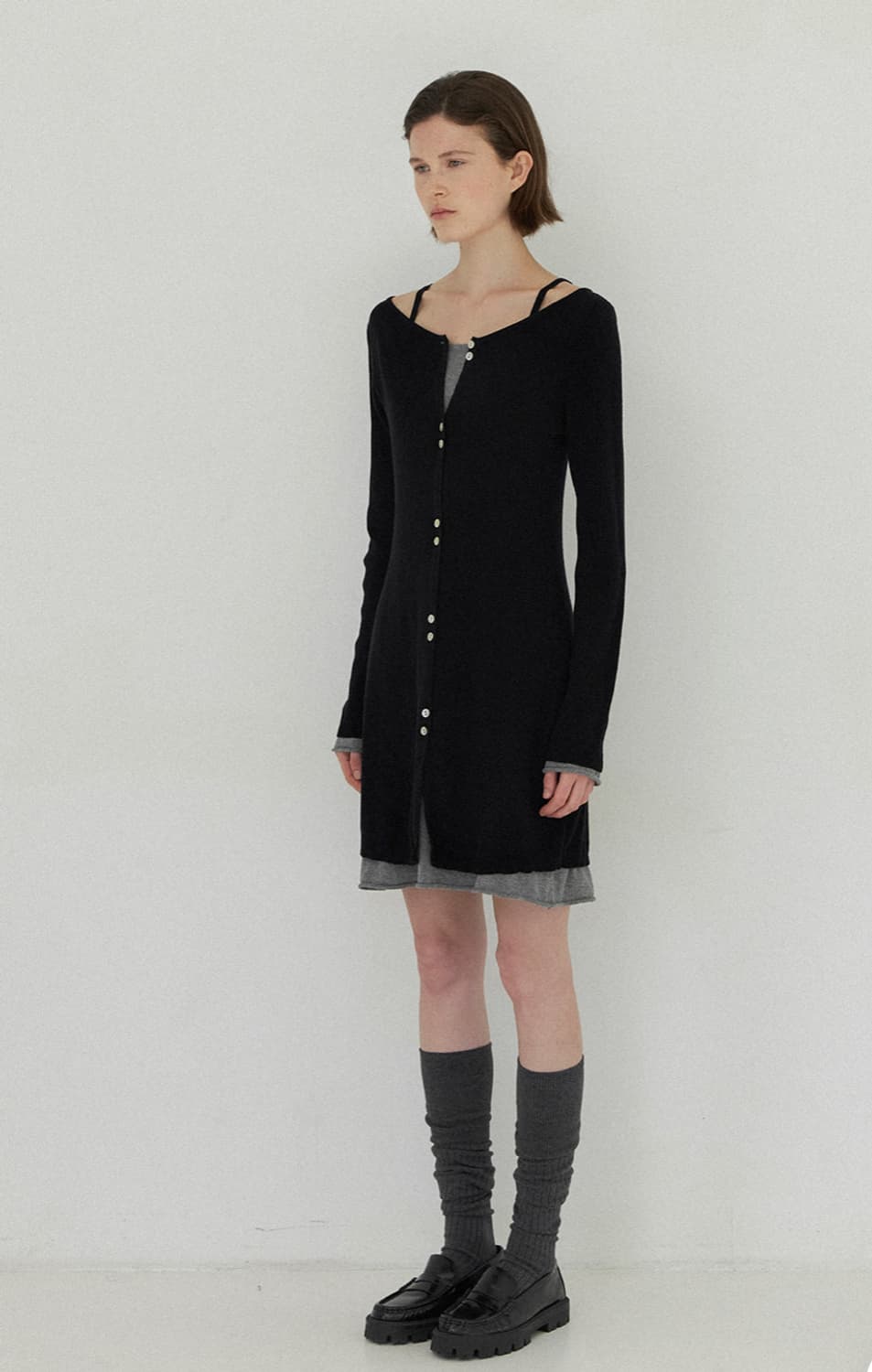 아틀리에나인 니트 블랙 레이어드 원피스 상품이미지4