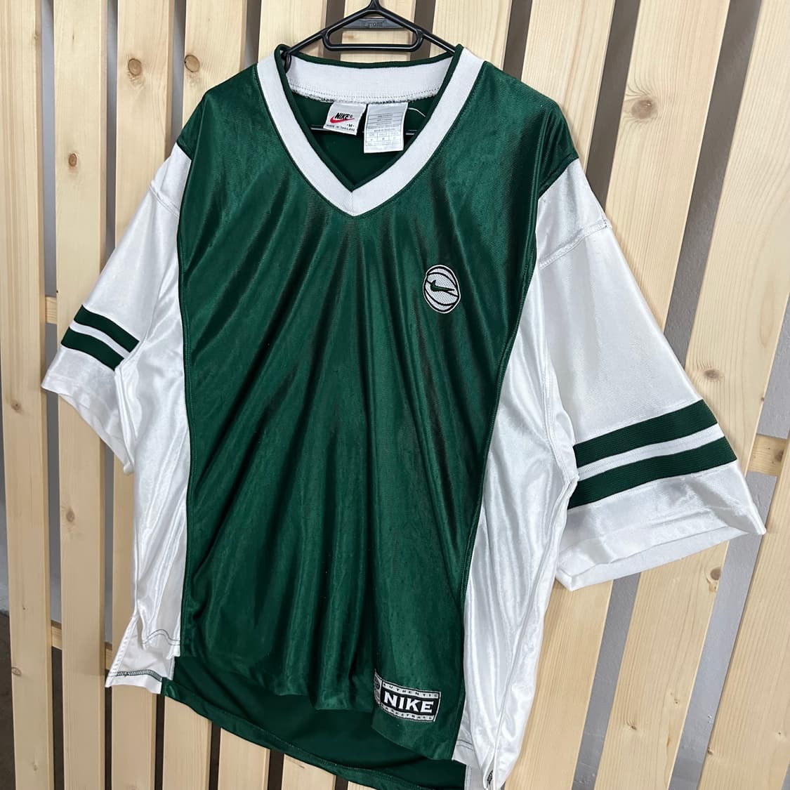 (L) 나이키 90s 올드스쿨 브이넥 반팔 티셔츠 그린 화이트 상품이미지2