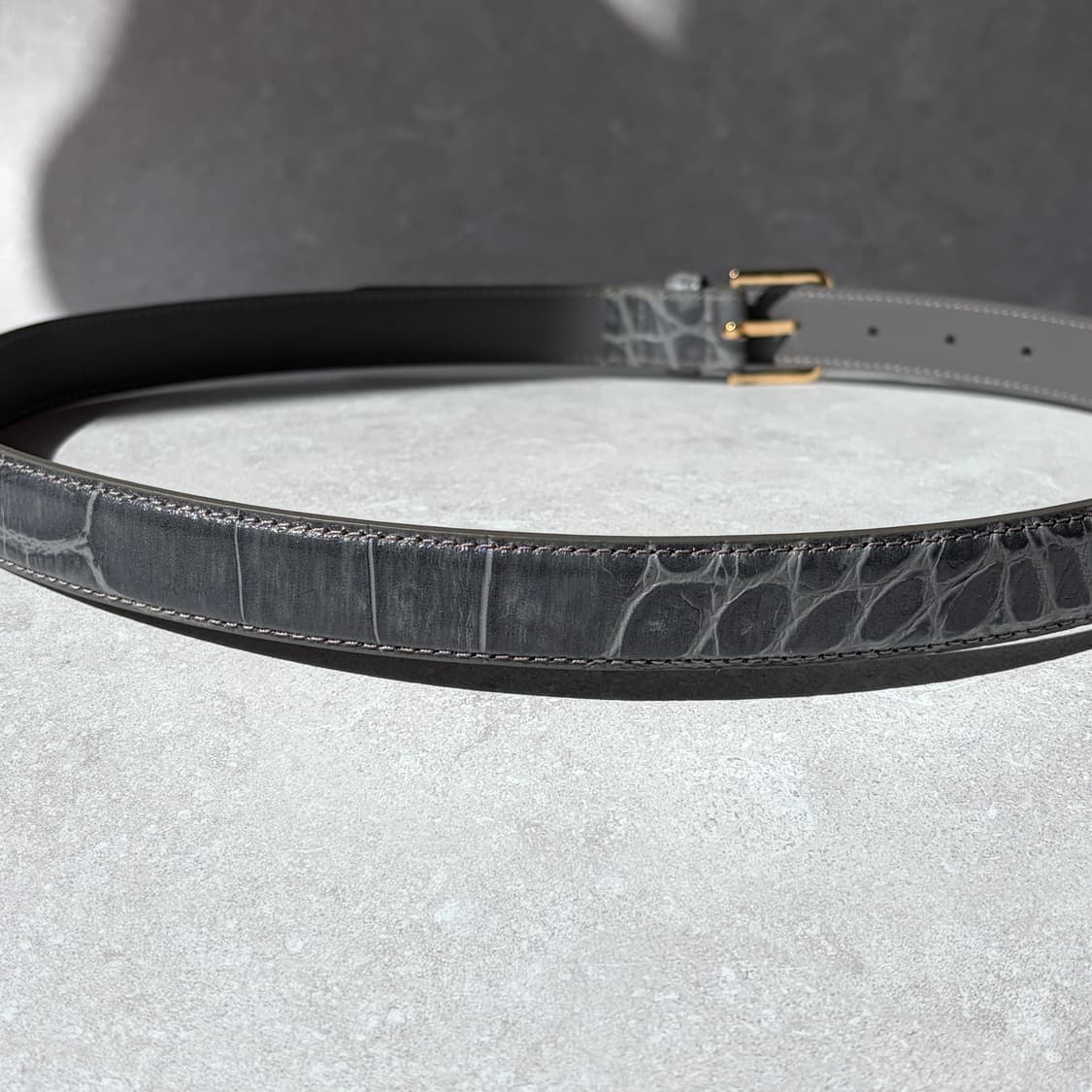 Oribell 크로커다일 페이던트 소가죽 골드버클 미니멀 버클 벨트 상품이미지9